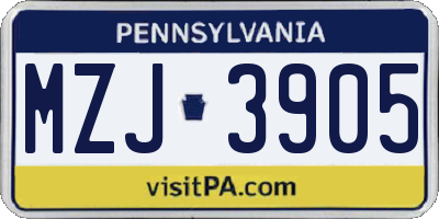 PA license plate MZJ3905