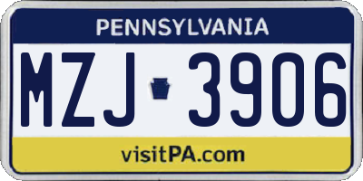 PA license plate MZJ3906