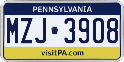PA license plate MZJ3908