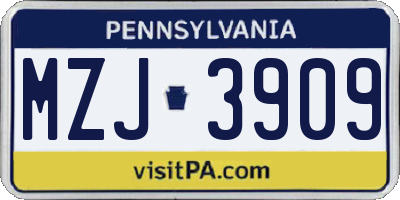 PA license plate MZJ3909
