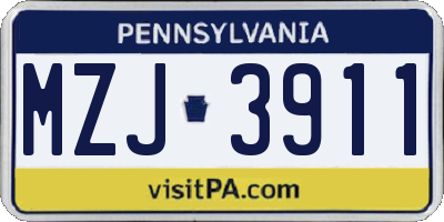 PA license plate MZJ3911