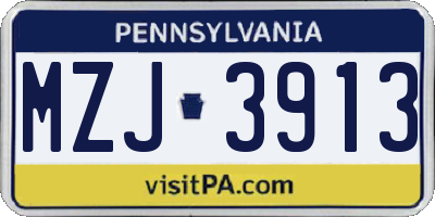 PA license plate MZJ3913