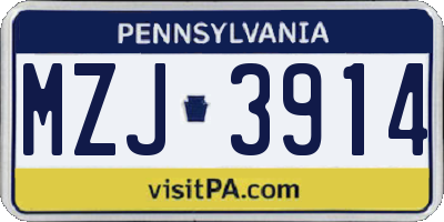 PA license plate MZJ3914