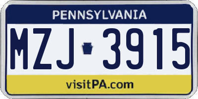 PA license plate MZJ3915