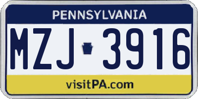 PA license plate MZJ3916