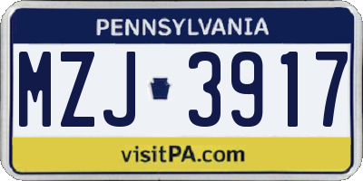 PA license plate MZJ3917