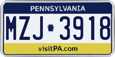 PA license plate MZJ3918