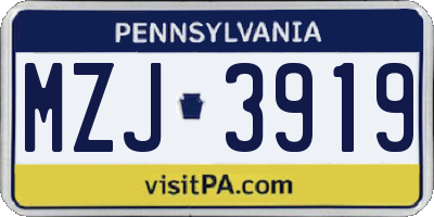 PA license plate MZJ3919