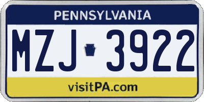 PA license plate MZJ3922