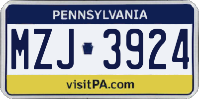 PA license plate MZJ3924