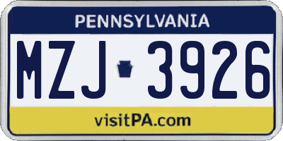 PA license plate MZJ3926