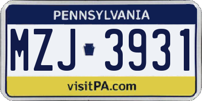 PA license plate MZJ3931