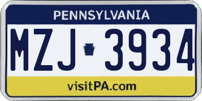 PA license plate MZJ3934