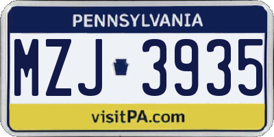 PA license plate MZJ3935