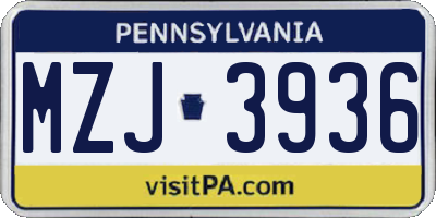 PA license plate MZJ3936