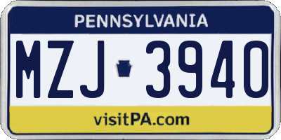 PA license plate MZJ3940