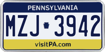 PA license plate MZJ3942