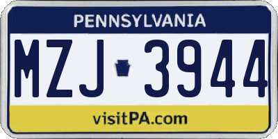 PA license plate MZJ3944