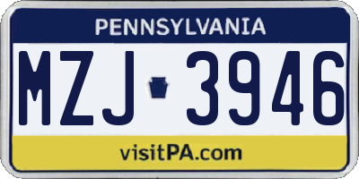 PA license plate MZJ3946