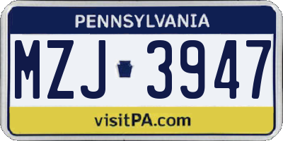 PA license plate MZJ3947