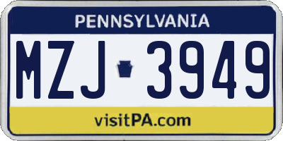 PA license plate MZJ3949