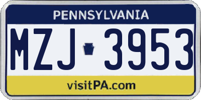 PA license plate MZJ3953