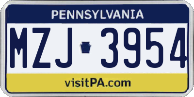 PA license plate MZJ3954