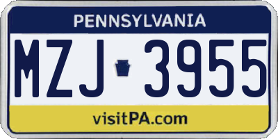 PA license plate MZJ3955