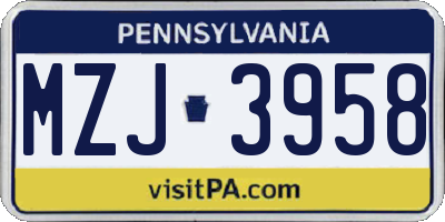 PA license plate MZJ3958