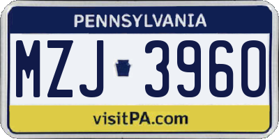 PA license plate MZJ3960