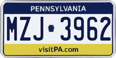 PA license plate MZJ3962