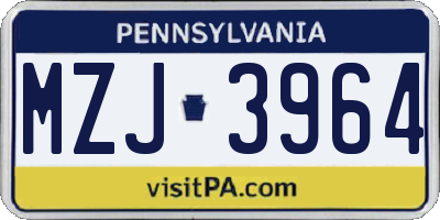 PA license plate MZJ3964