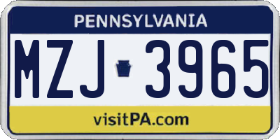 PA license plate MZJ3965