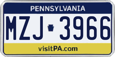 PA license plate MZJ3966