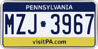 PA license plate MZJ3967