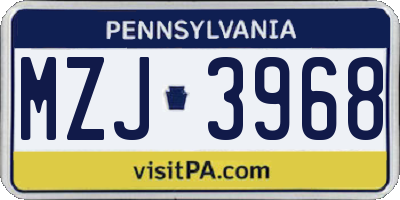 PA license plate MZJ3968