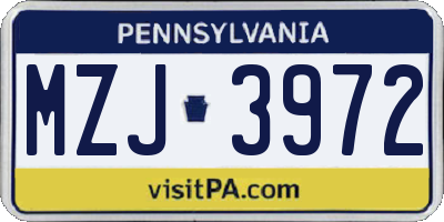 PA license plate MZJ3972