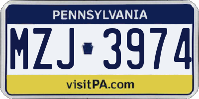 PA license plate MZJ3974