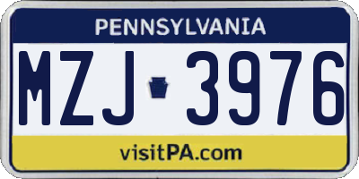 PA license plate MZJ3976