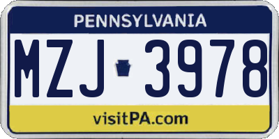 PA license plate MZJ3978