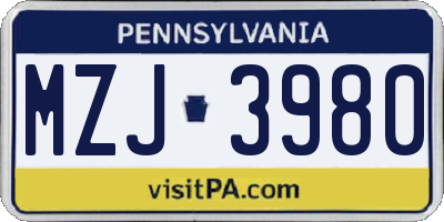 PA license plate MZJ3980