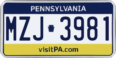 PA license plate MZJ3981