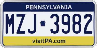 PA license plate MZJ3982