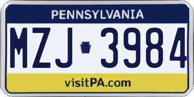 PA license plate MZJ3984