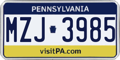 PA license plate MZJ3985