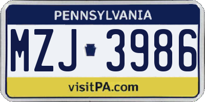 PA license plate MZJ3986