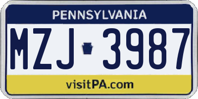 PA license plate MZJ3987
