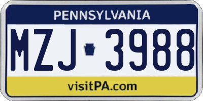 PA license plate MZJ3988