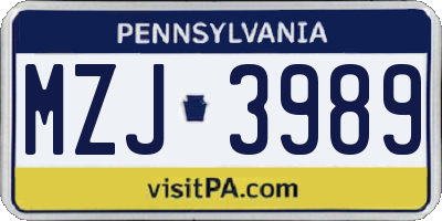 PA license plate MZJ3989