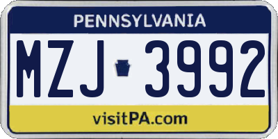 PA license plate MZJ3992
